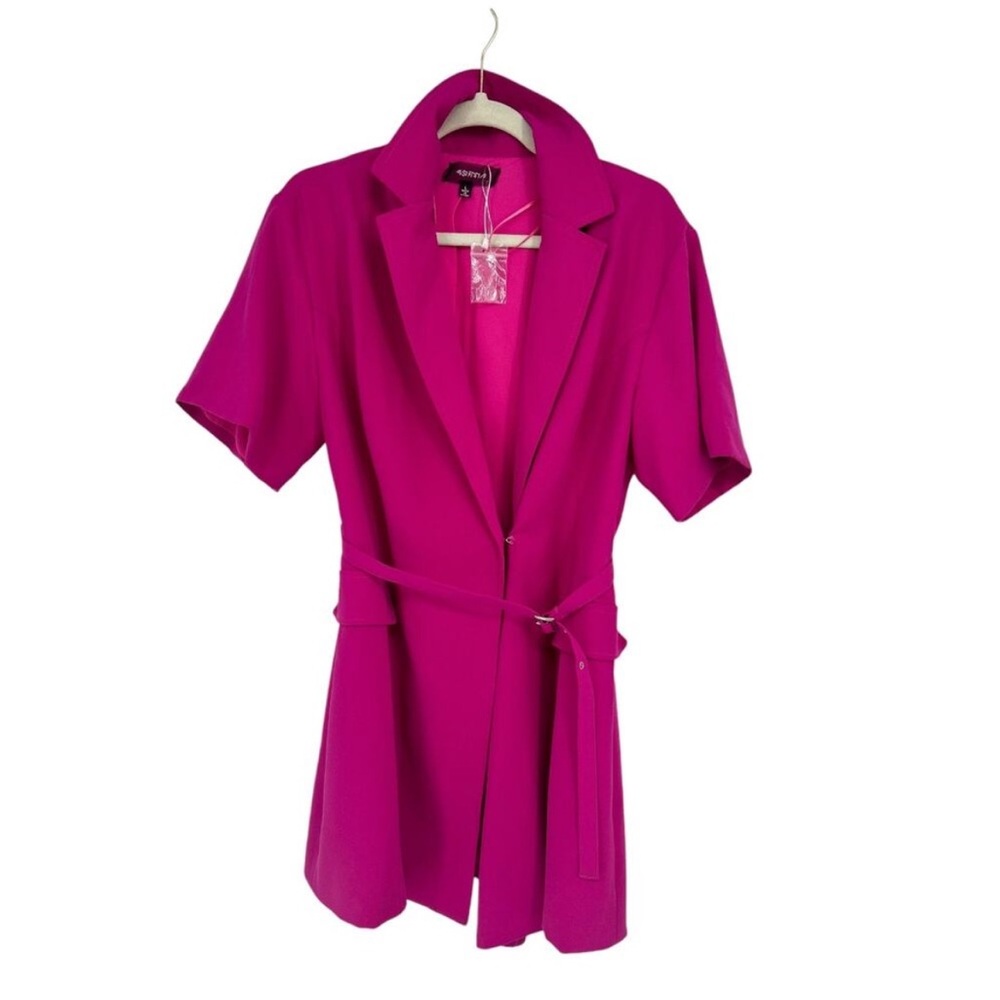 BNWT 4Sienna Lorenzo Pink Fuchsia Belted Blazer Wrap Mini Dress Short Sleeve